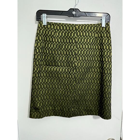 Piazza Sempione A-Line Skirt Small Green Metallic Satin Office Siren Twee - Picture 1 of 6